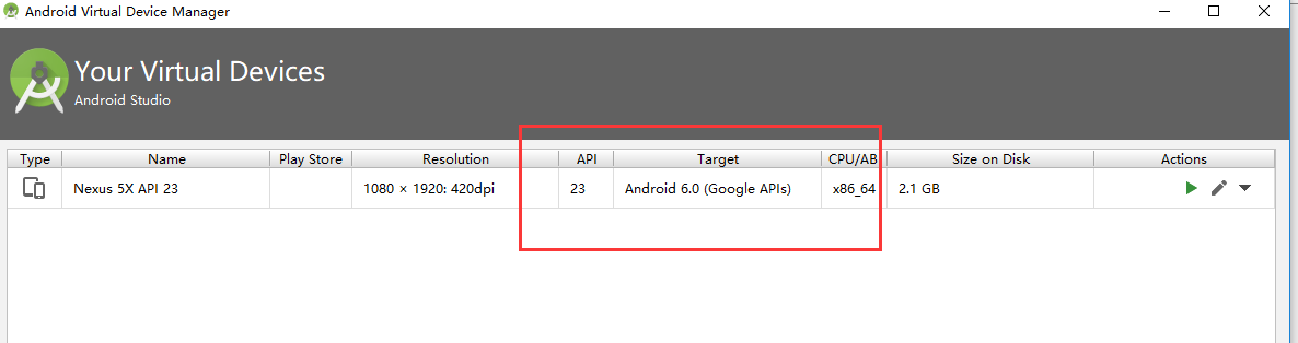 选中Android 6.0 Google APIs